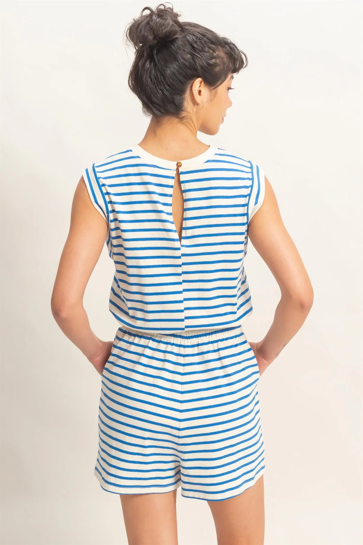 DZ26A314 Striped Sleeveless Drawstring Romper