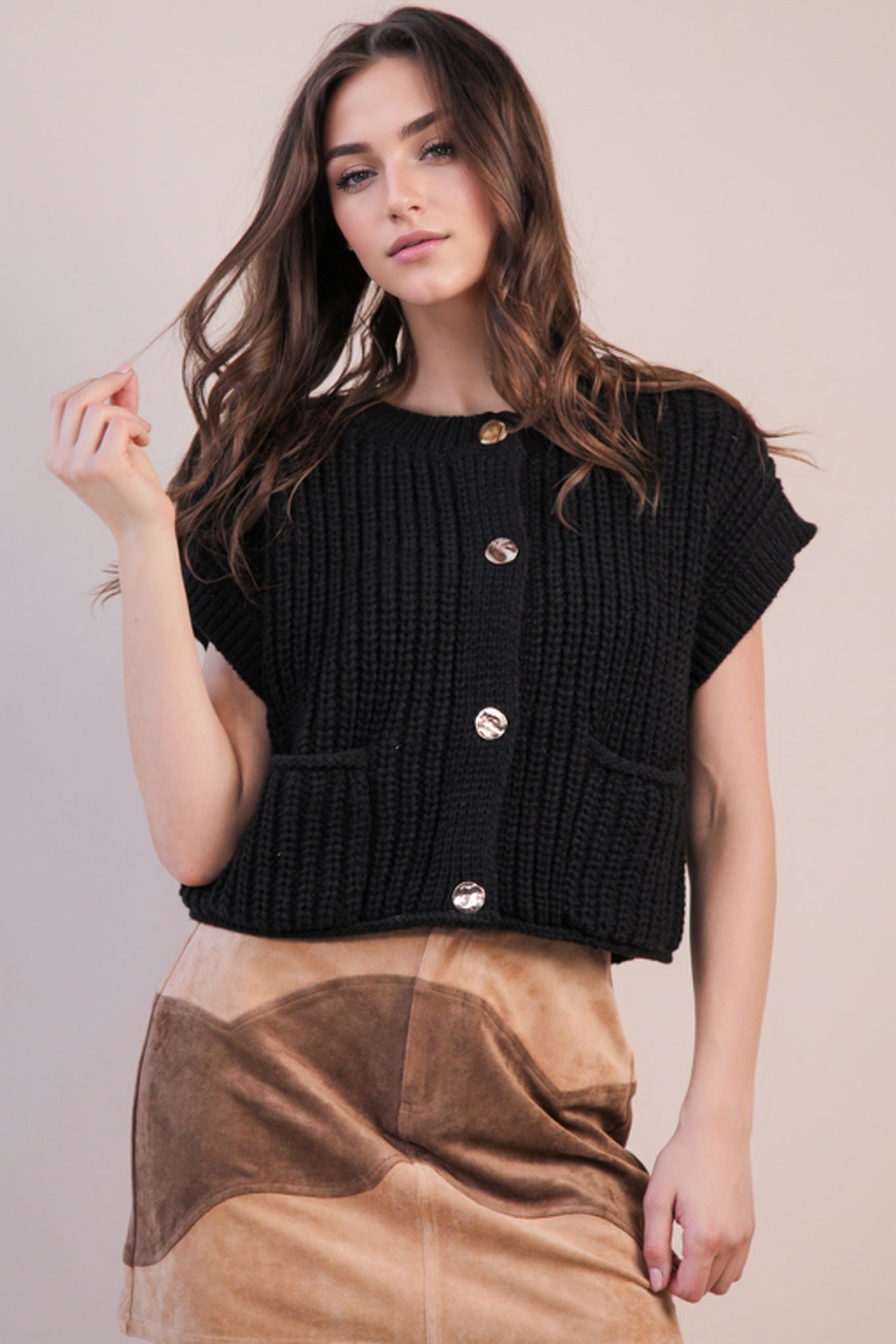 12W3382N Oversized Button Down Sweater Top