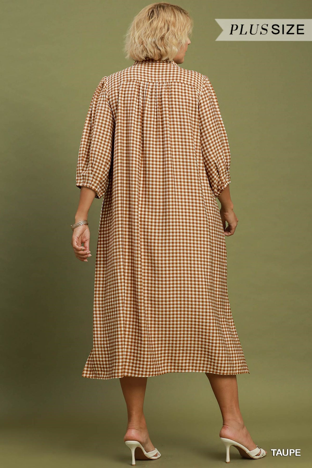 WC6697 Curvy Gingham Check Midi Dress