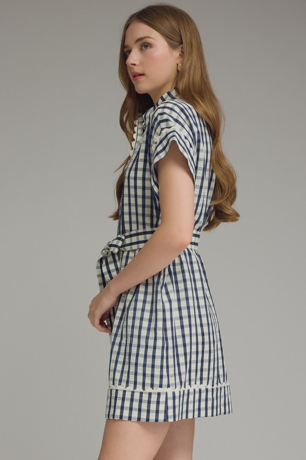 D31665 Gingham Collared Mini Dress