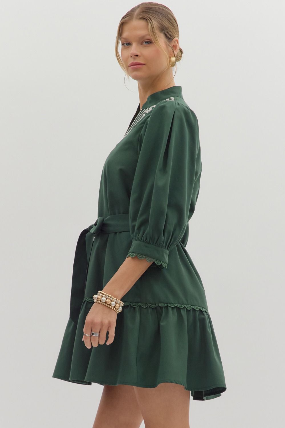 D27990 Solid 3/4 Sleeve Mini Dress