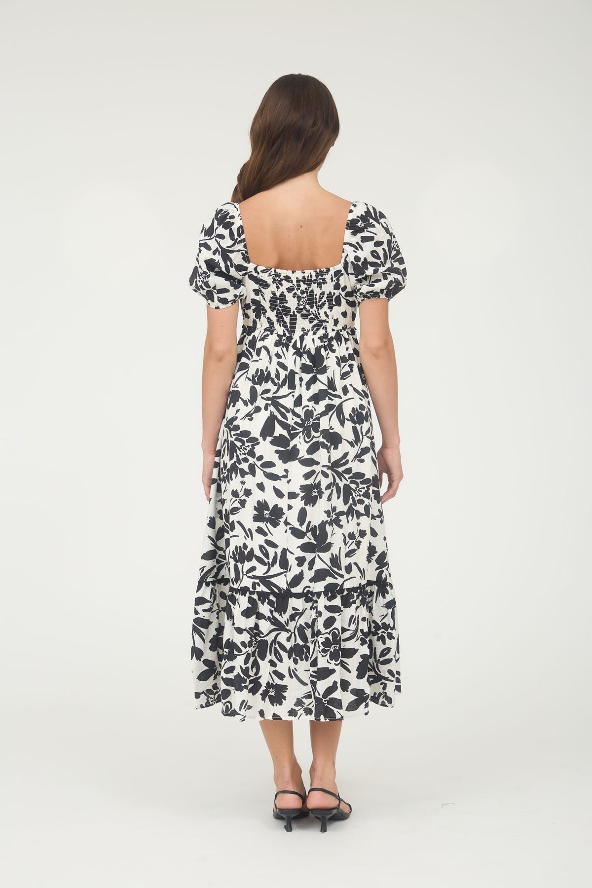 CR2559 Floral Puff Sleeve Midi Dress