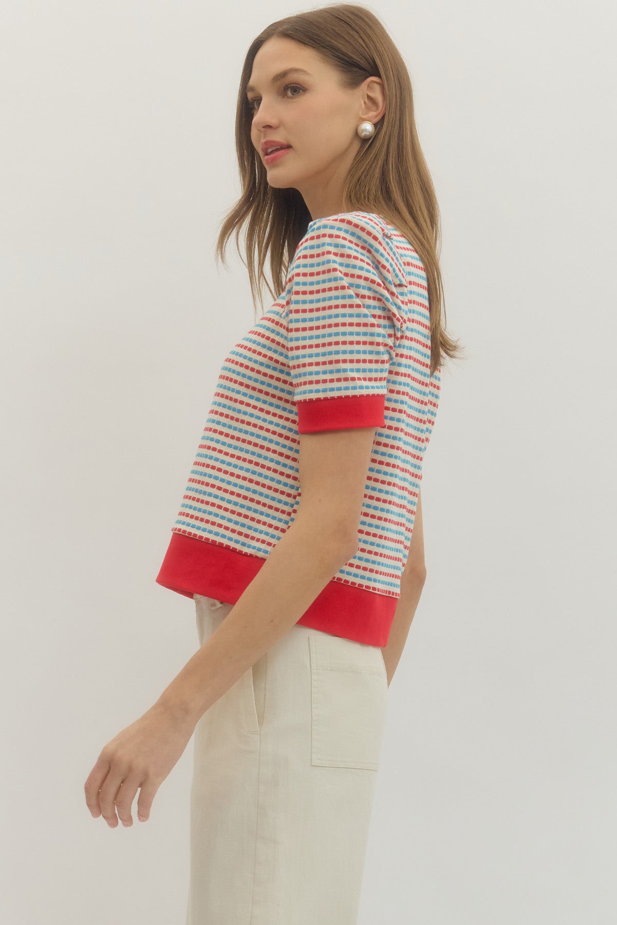 T30445 Two Tone Striped Top