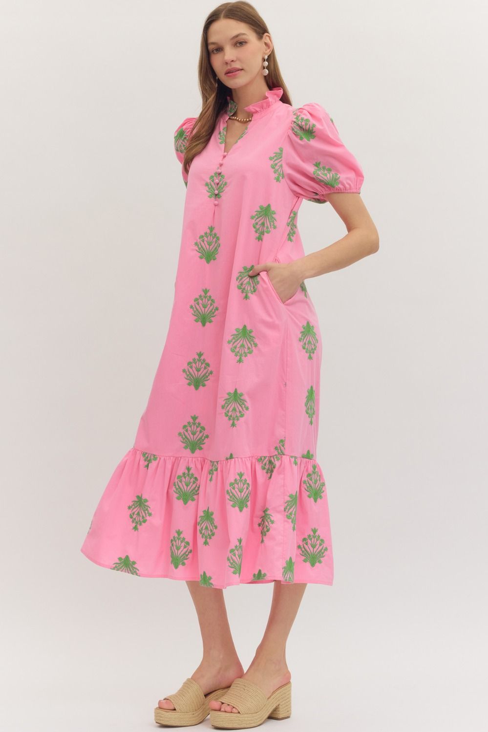 D30221 Embroidered Botanical Midi Dress
