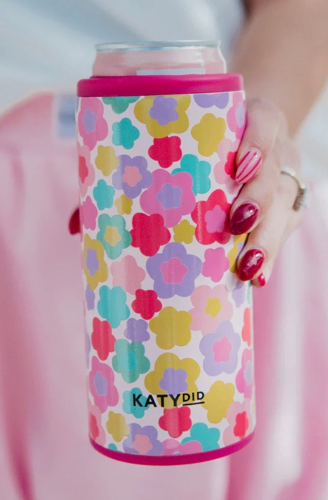 Groovy Multicolored Flowers Slim Can Cooler