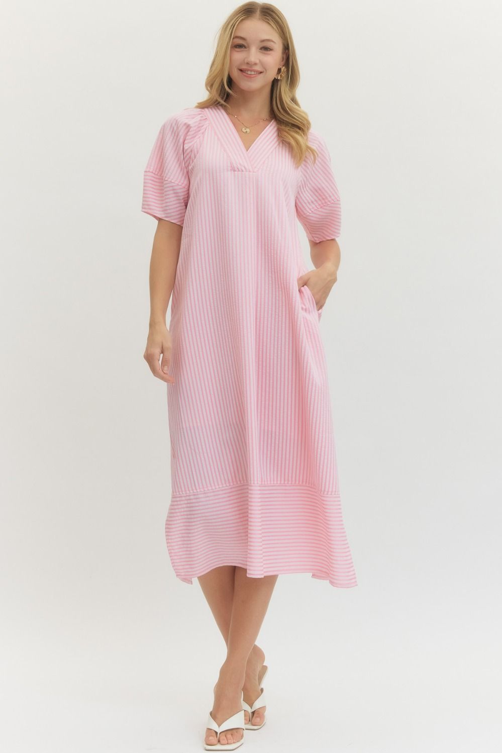 D27553 Stripe Textured Midi Dress