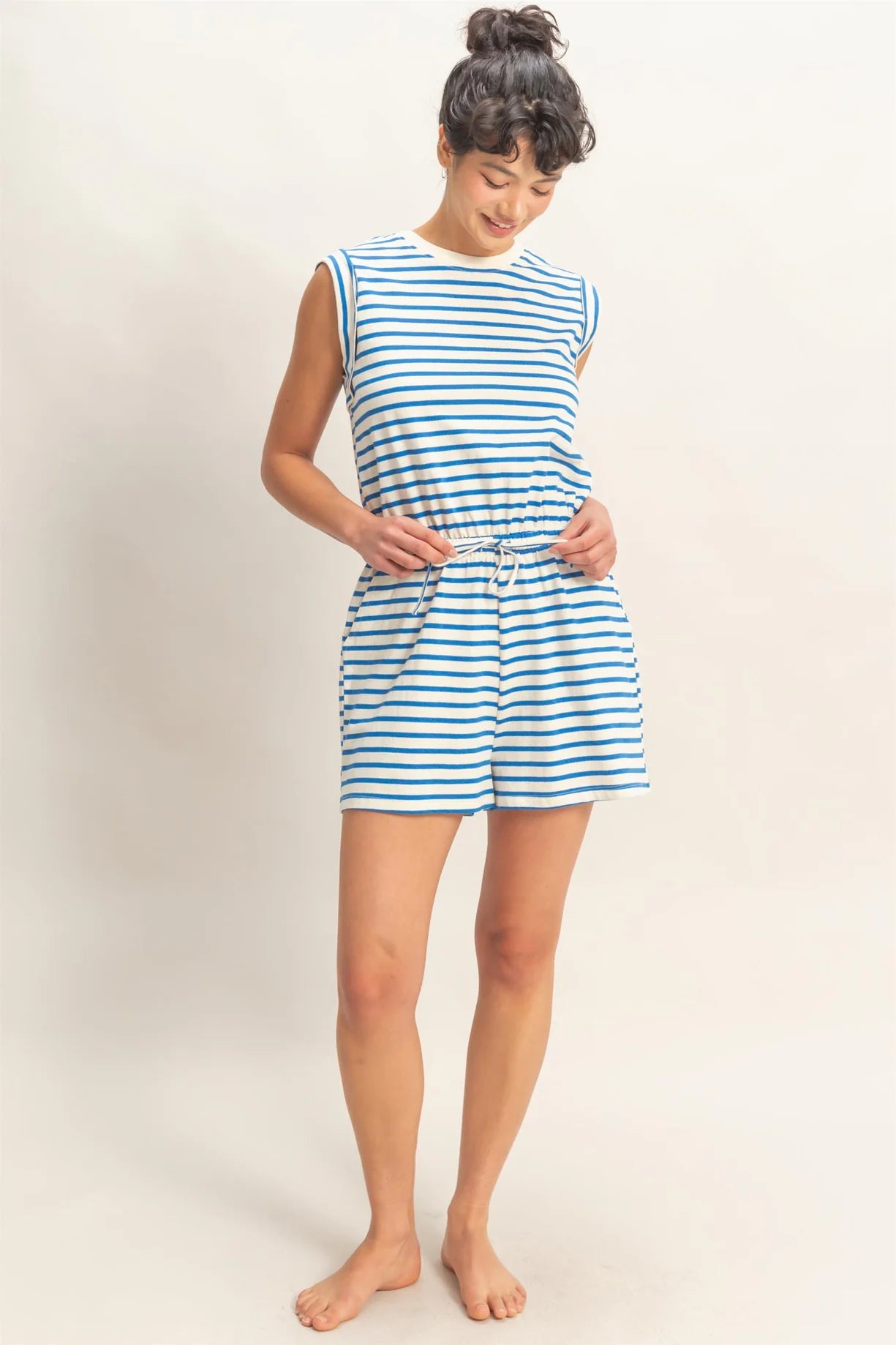 DZ26A314 Striped Sleeveless Drawstring Romper
