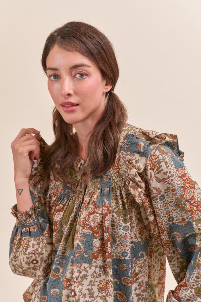 MTP4350 Patchwork Printed Blouse