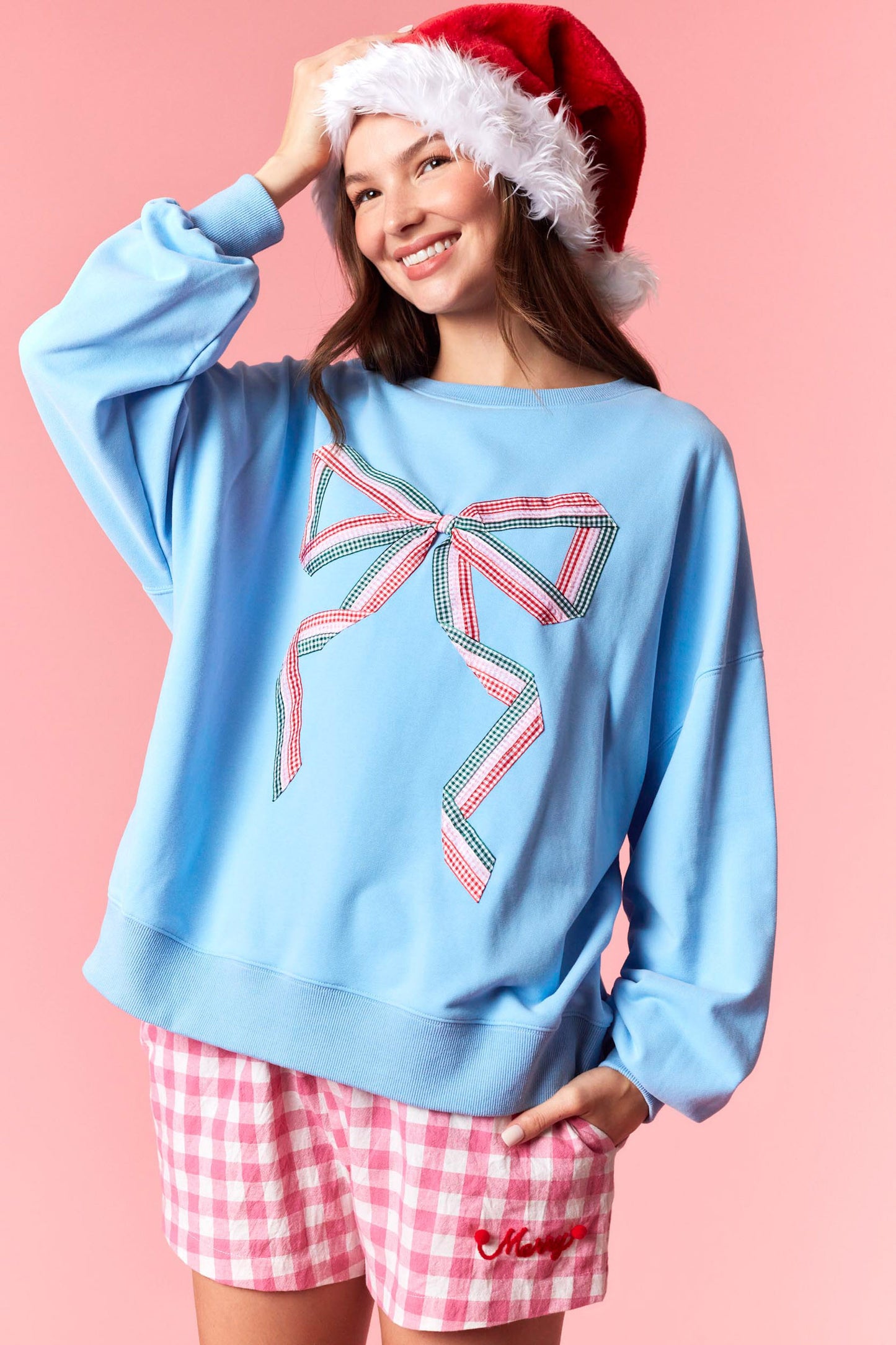 IKT300394-02 Gingham Bow Detail Sweatshirt