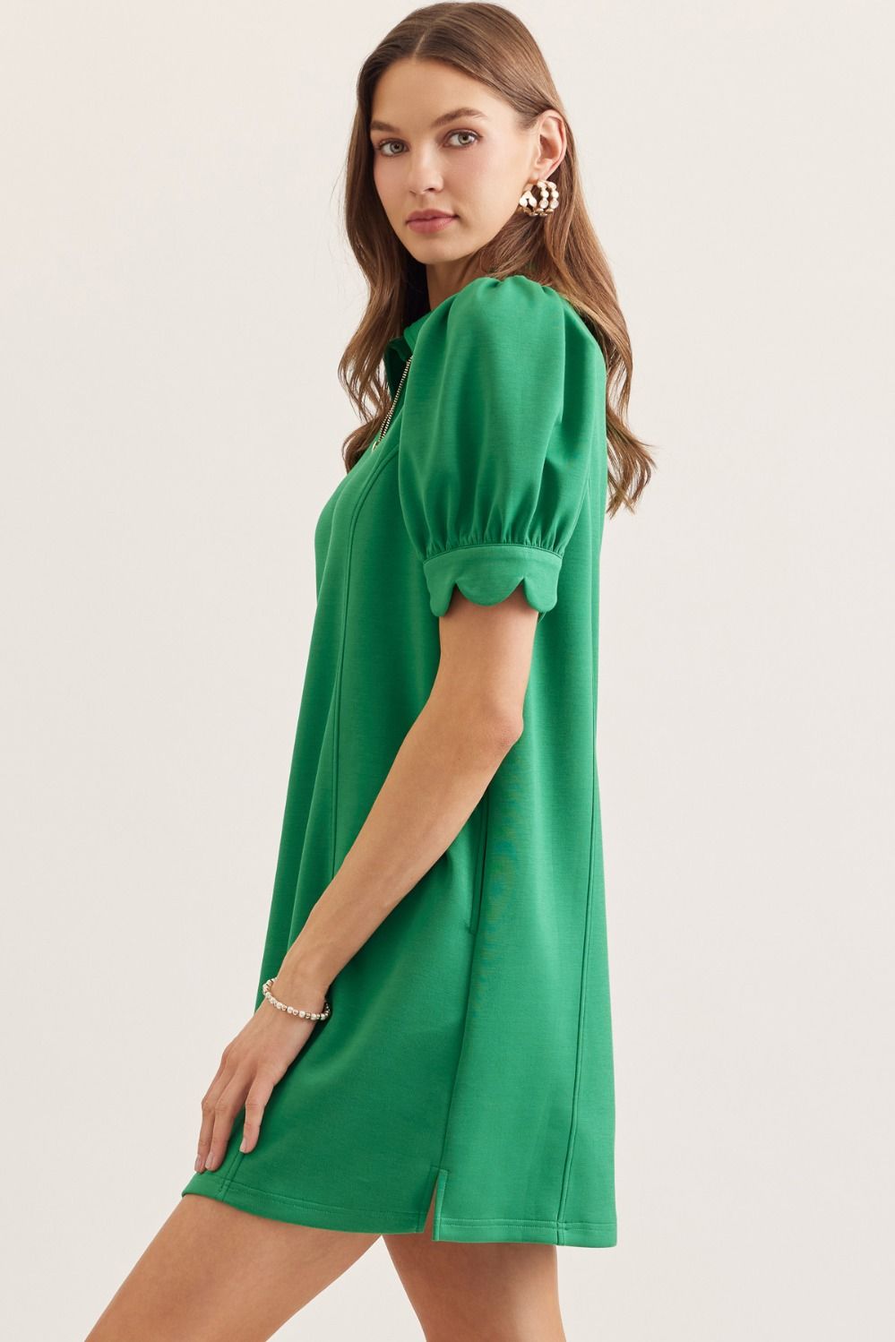 D30134 Solid Mini Dress with Scallop Details