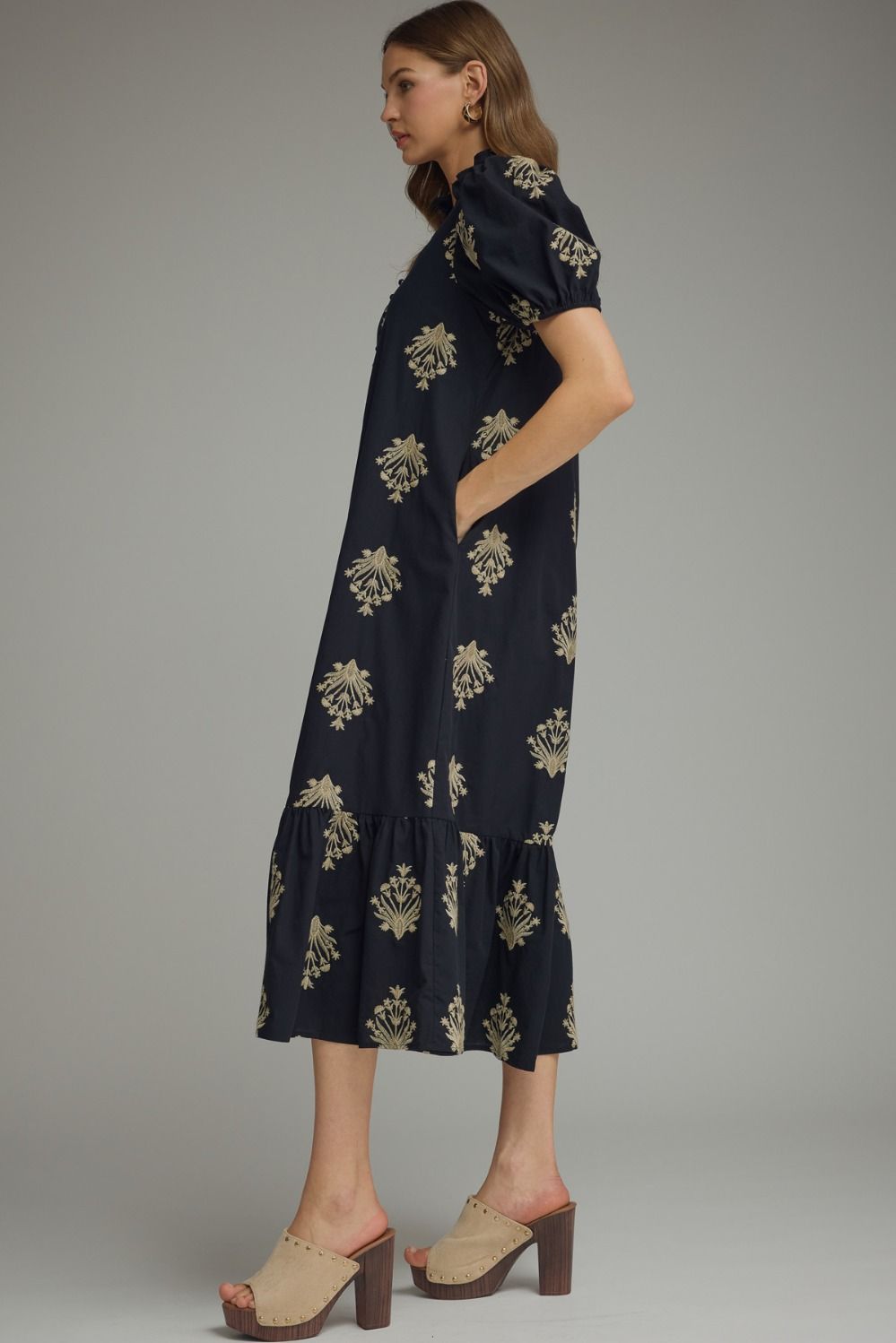 D30221 Embroidered Botanical Midi Dress