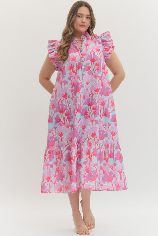 D30652P Curvy Floral Midi Dress
