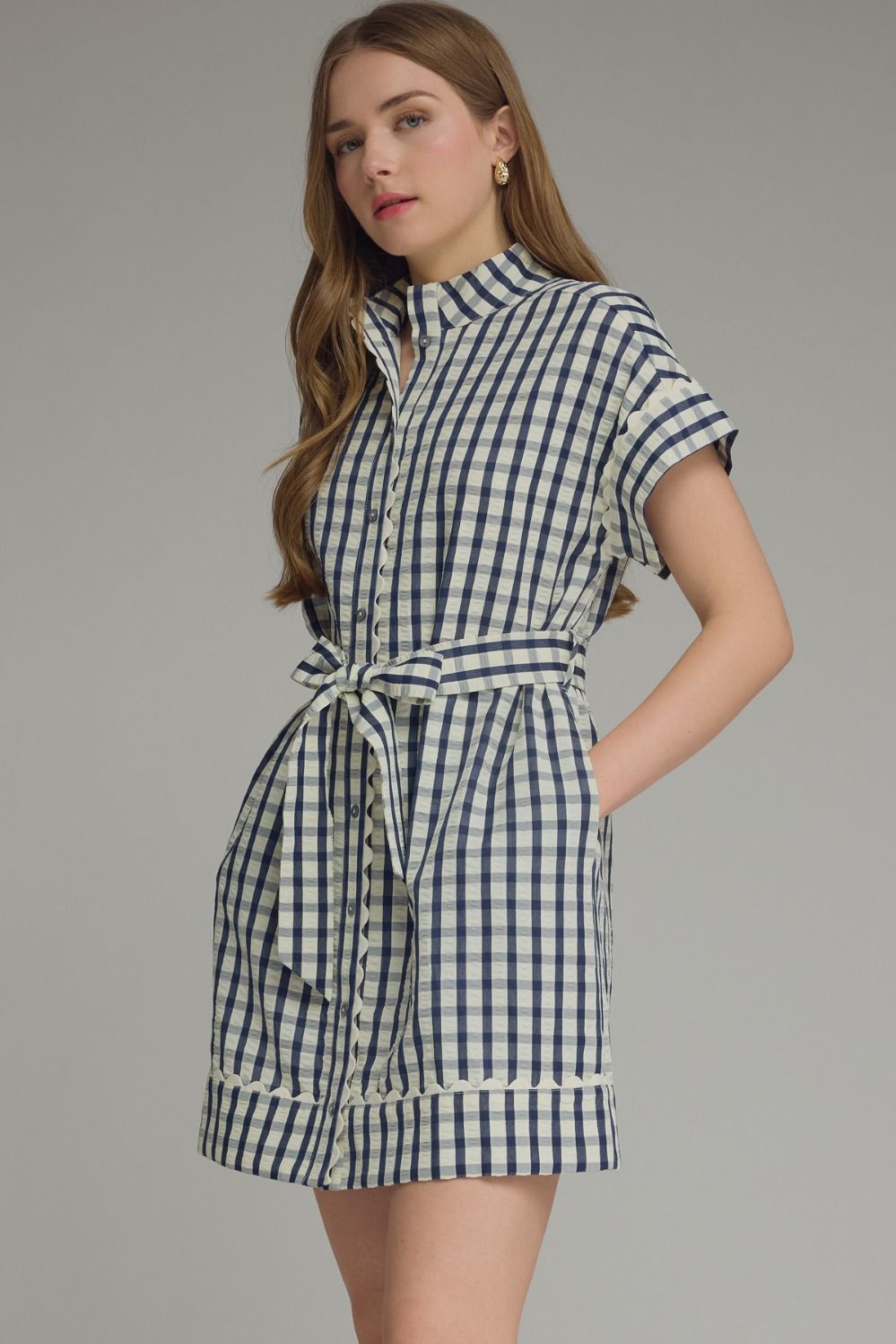 D31665 Gingham Collared Mini Dress