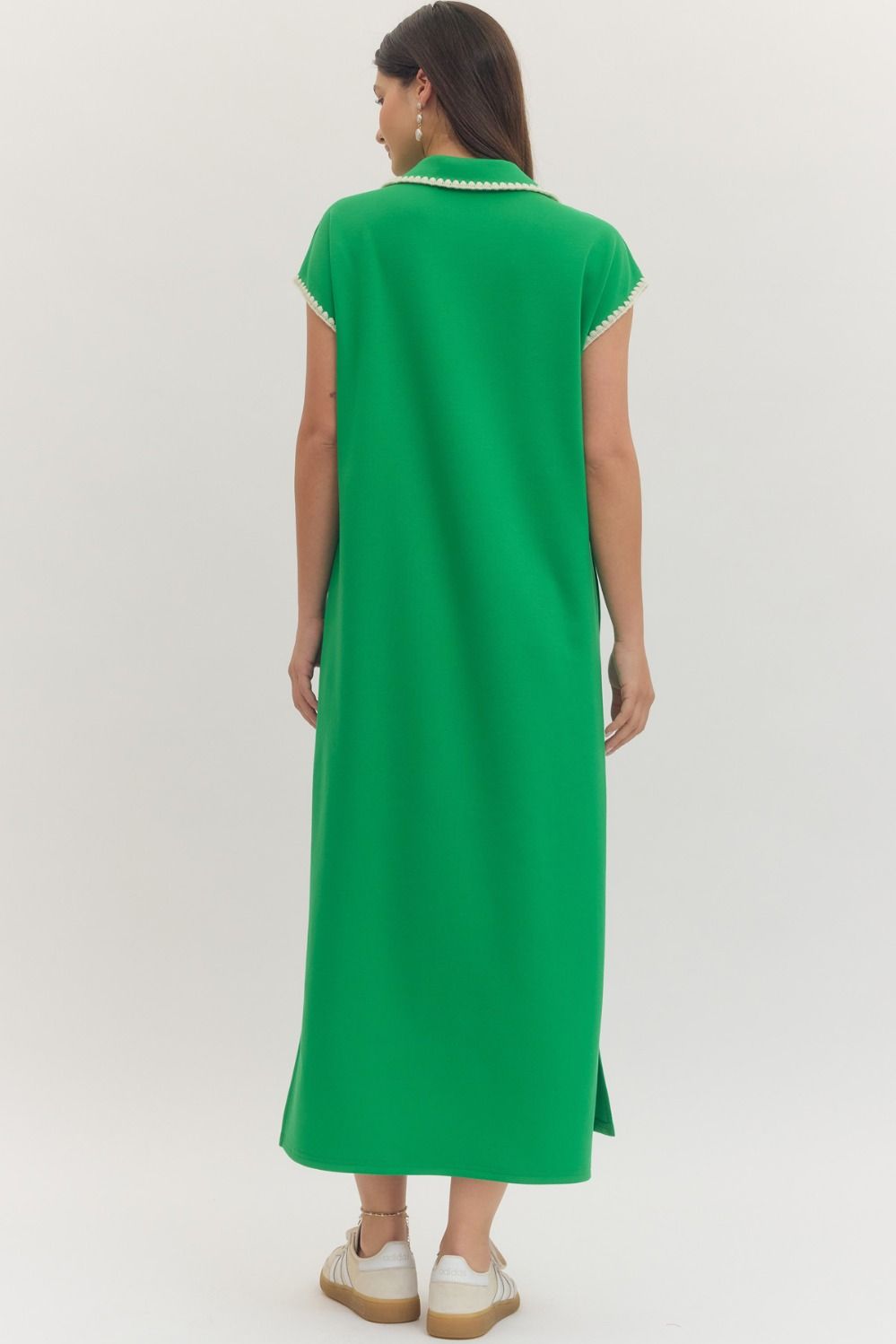 D31369 Solid Contrast Trim Midi Dress