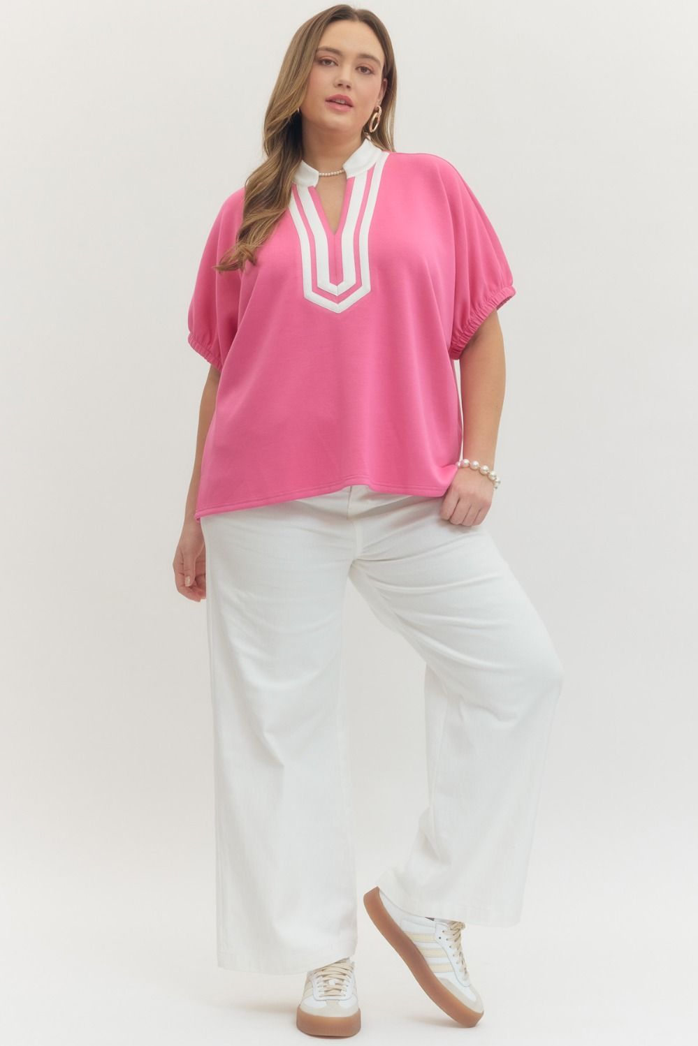 T29735P Curvy Solid Short Sleeve Top