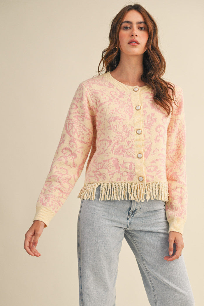 MSW11143 Floral Fringed Sweater Cardigan