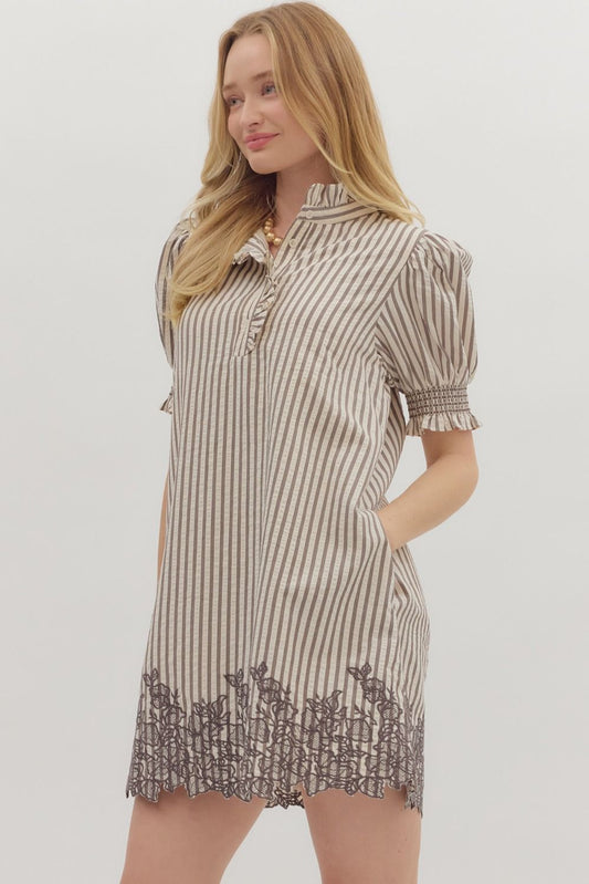 D28162 Stripe Pattern Smocked Dress