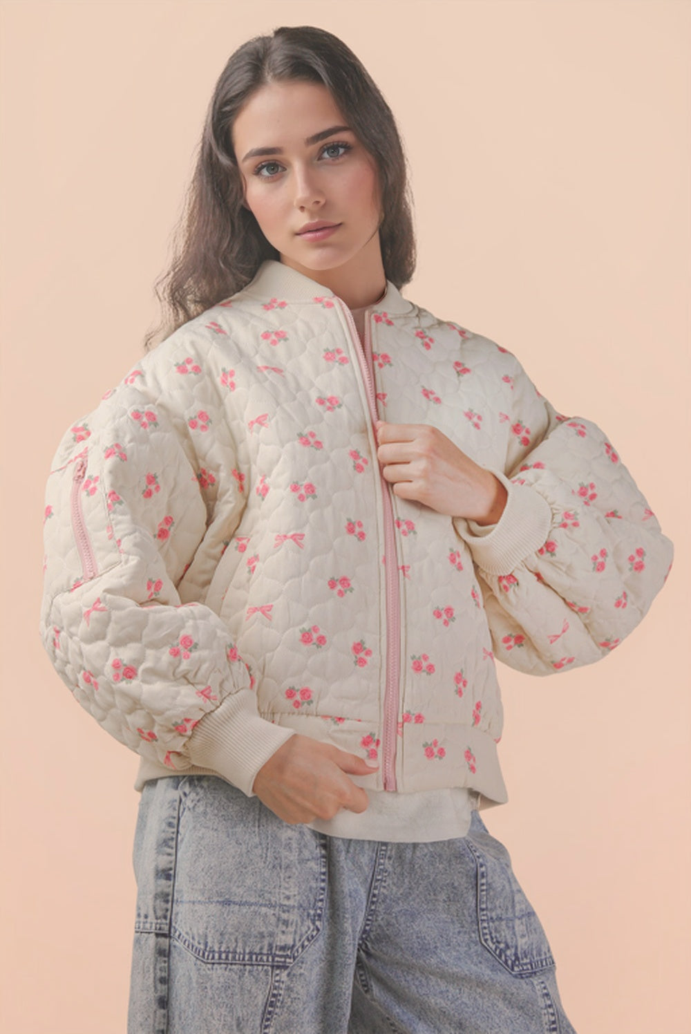NJ90411 Floral Printed Quilted Jacket