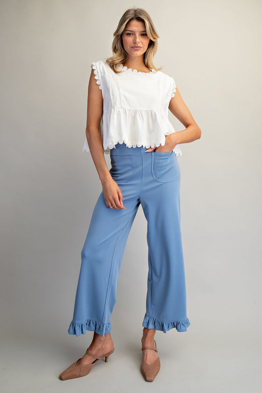 PK14599 Straight Leg Ruffled Hem Pants