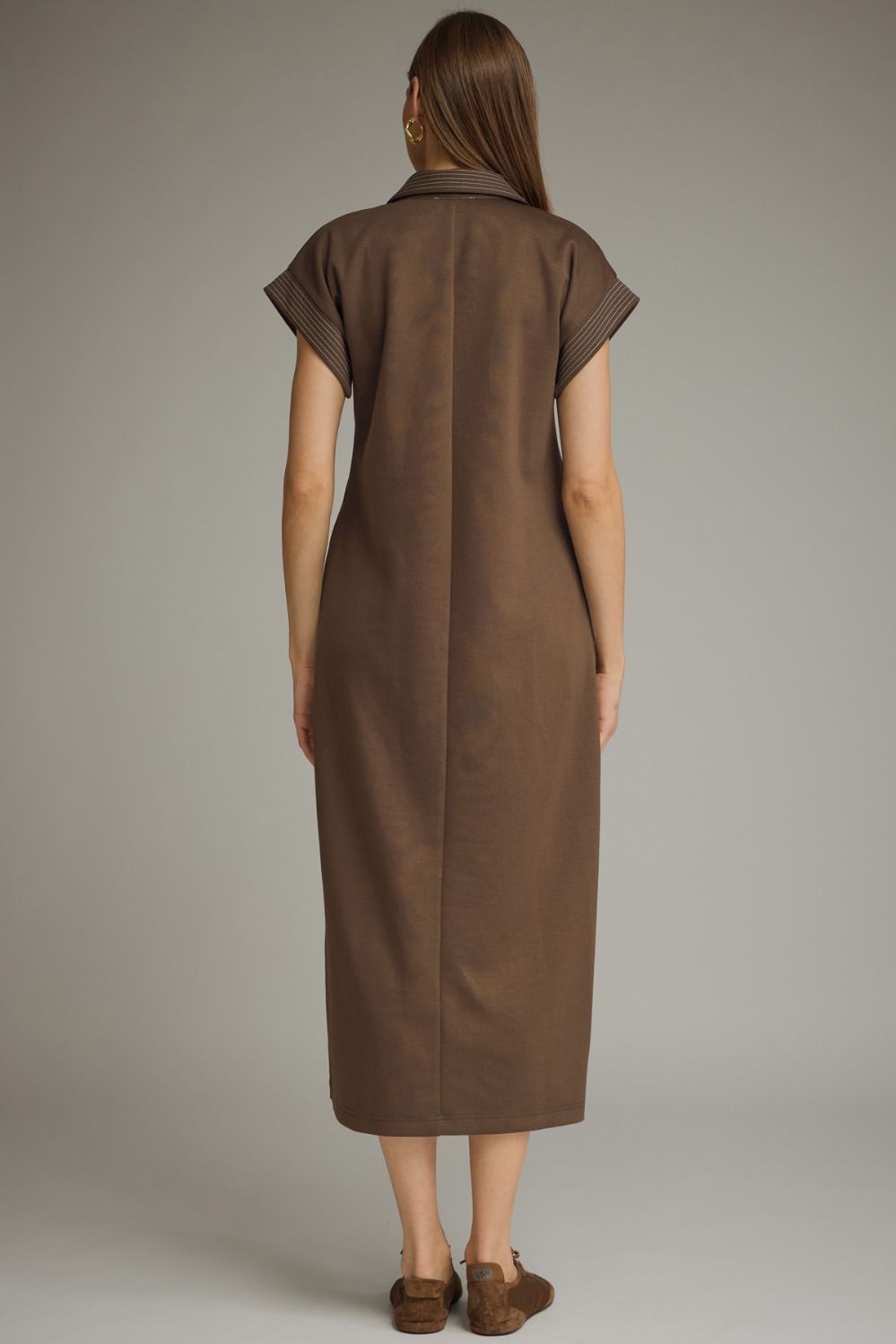 D31769 Solid Collared Midi Dress