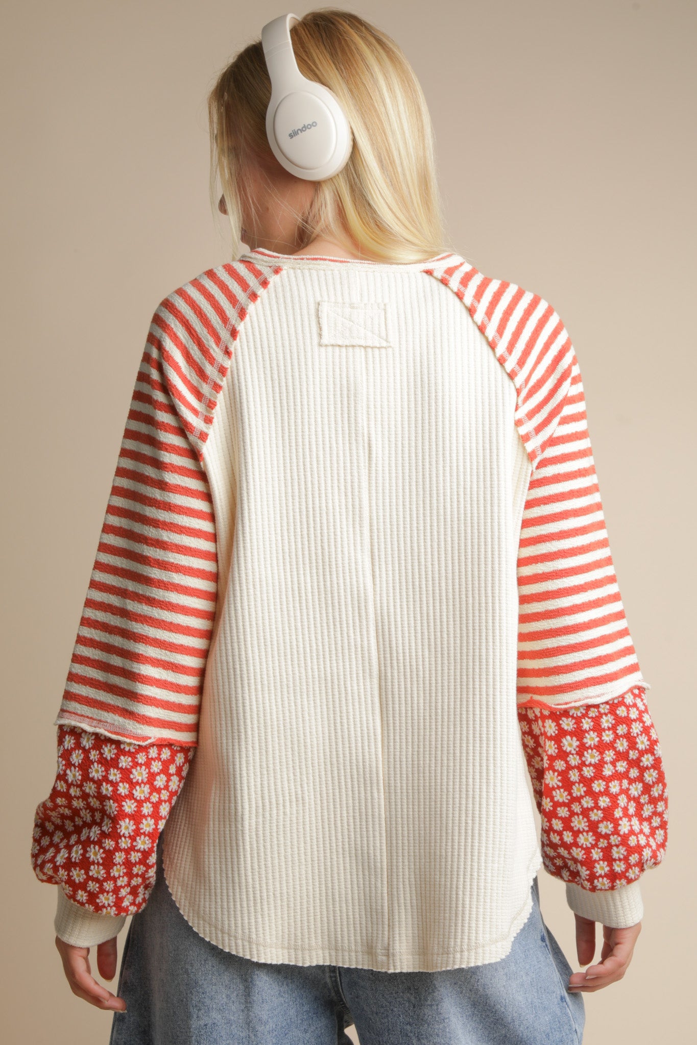 NT12307 Oversized Floral and Stripe Top