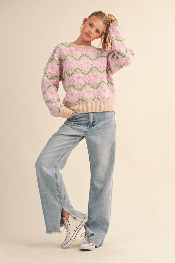 MSW11198 Fuzzy Floral Sweater