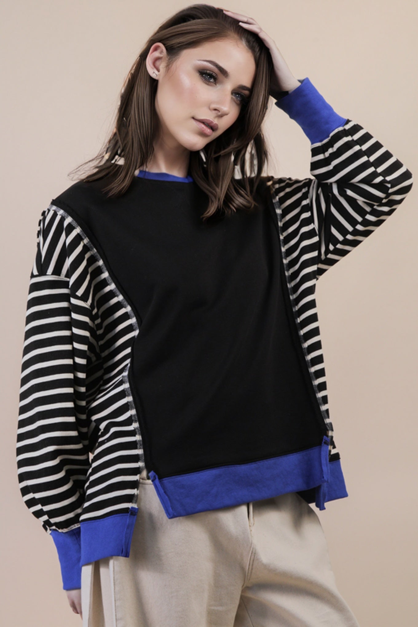 NT12221 Oversized Striped Casual Top