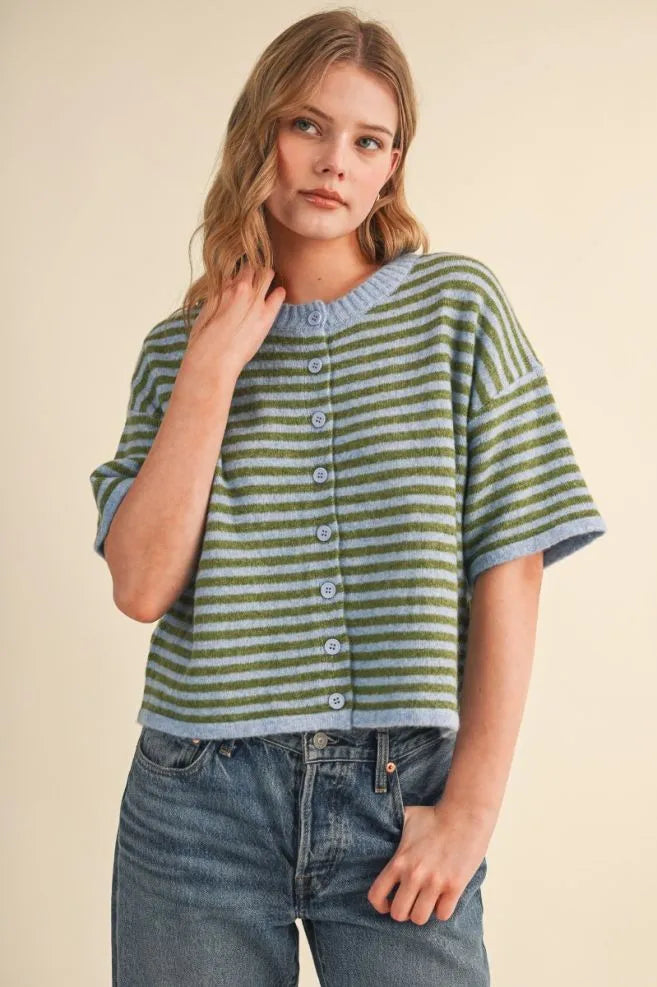 MSW11399 Striped Short Sleeve Sweater