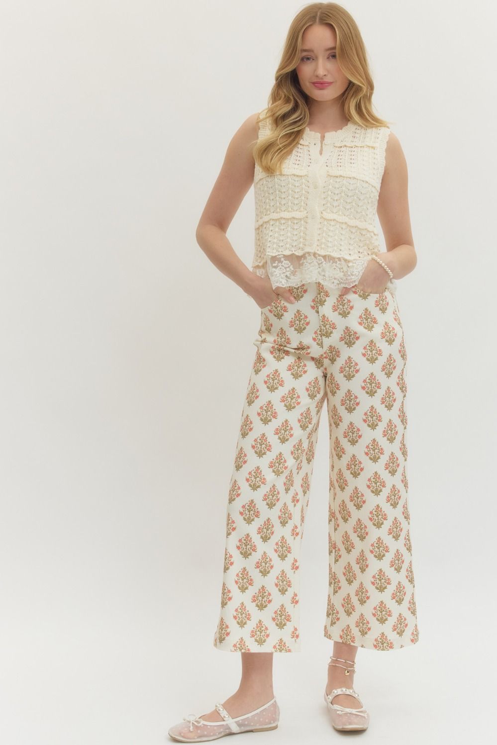 P29720 Floral Printed Straight Leg Pants