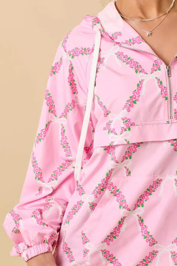 LJ61399 Coquette Ribbon and Floral Windbreaker Jacket