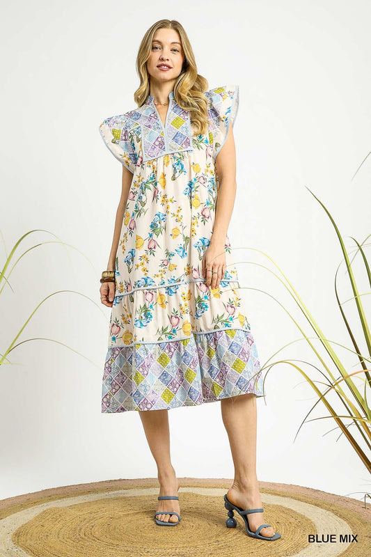 K0153 Patchwork Midi Dress