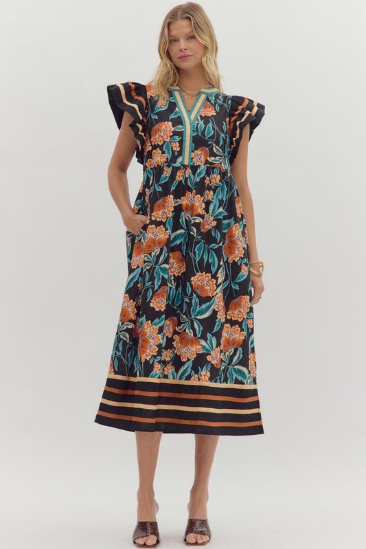 D27907 Floral Print Midi Dress