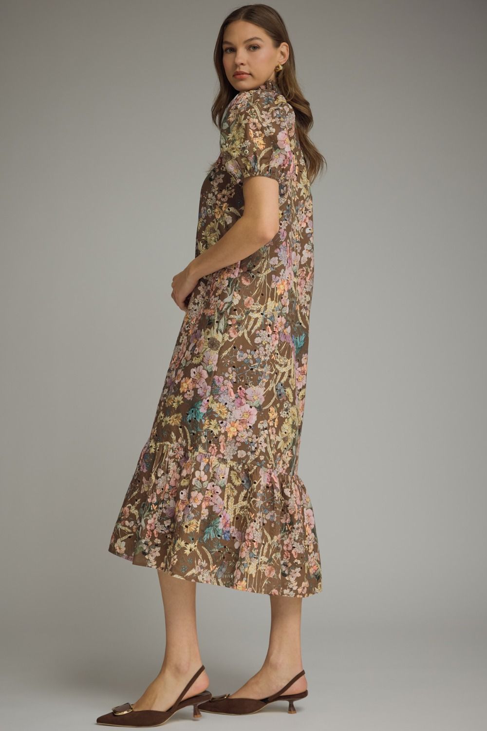 D32053 Floral Eyelet Midi Dress