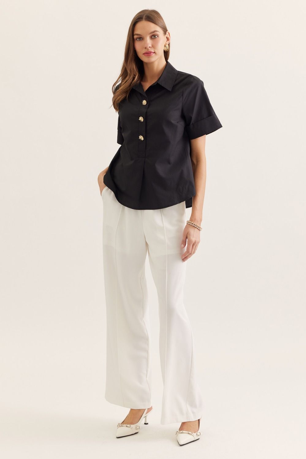 T29541 Solid Short Sleeve Top