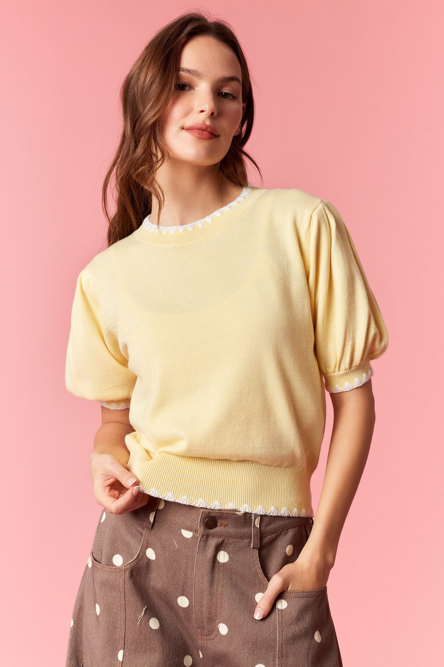 IKT39718-04 Bubble Sleeve Sweater Top