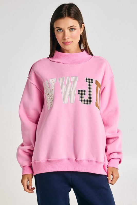 WWJD Embroidered Mock Neck Sweatshirt