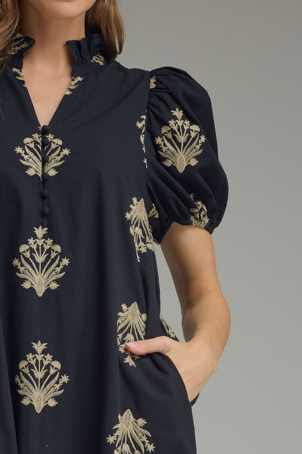 D30221 Embroidered Botanical Midi Dress