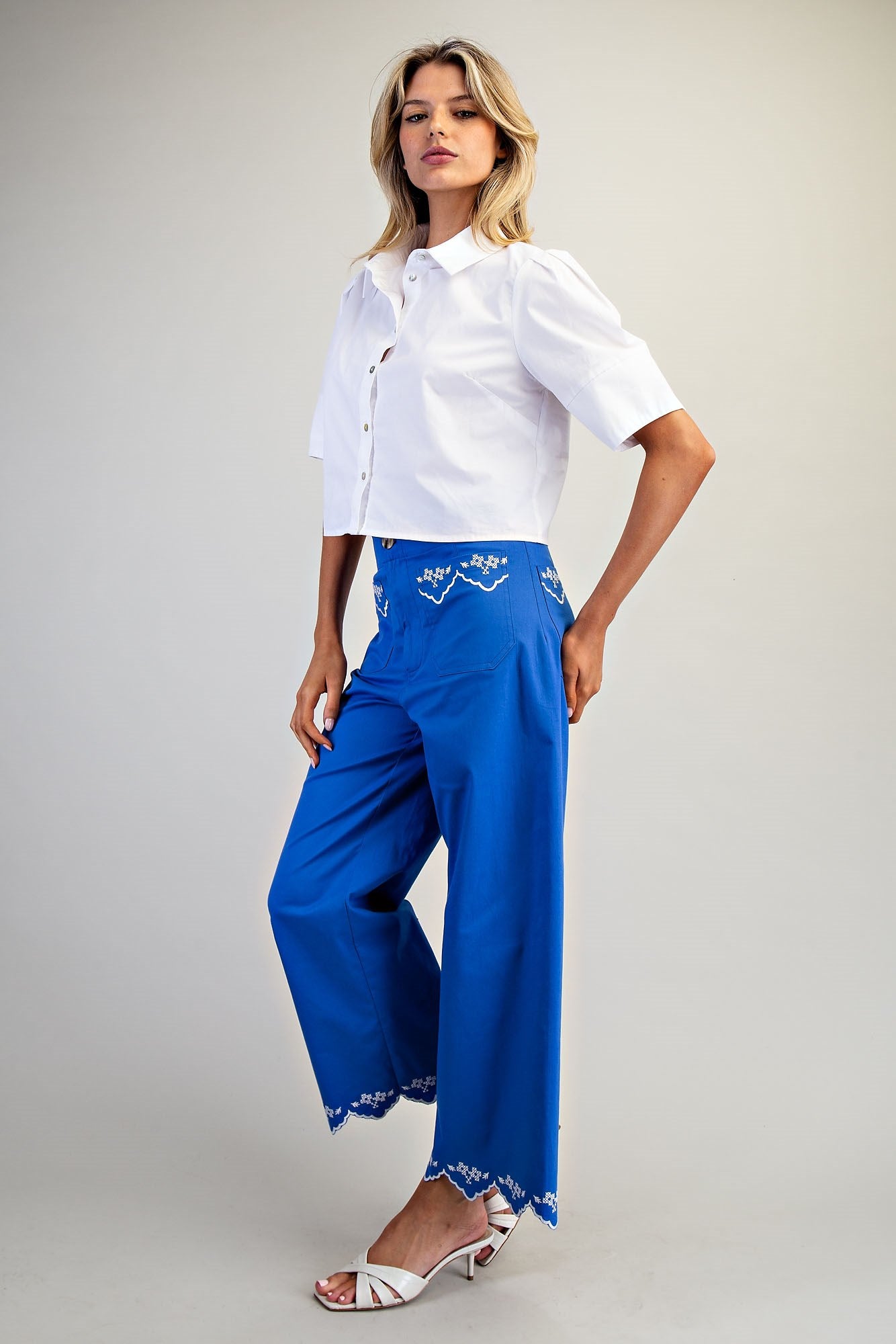 PH15529 Scallop Embroidered Trimmed Pants