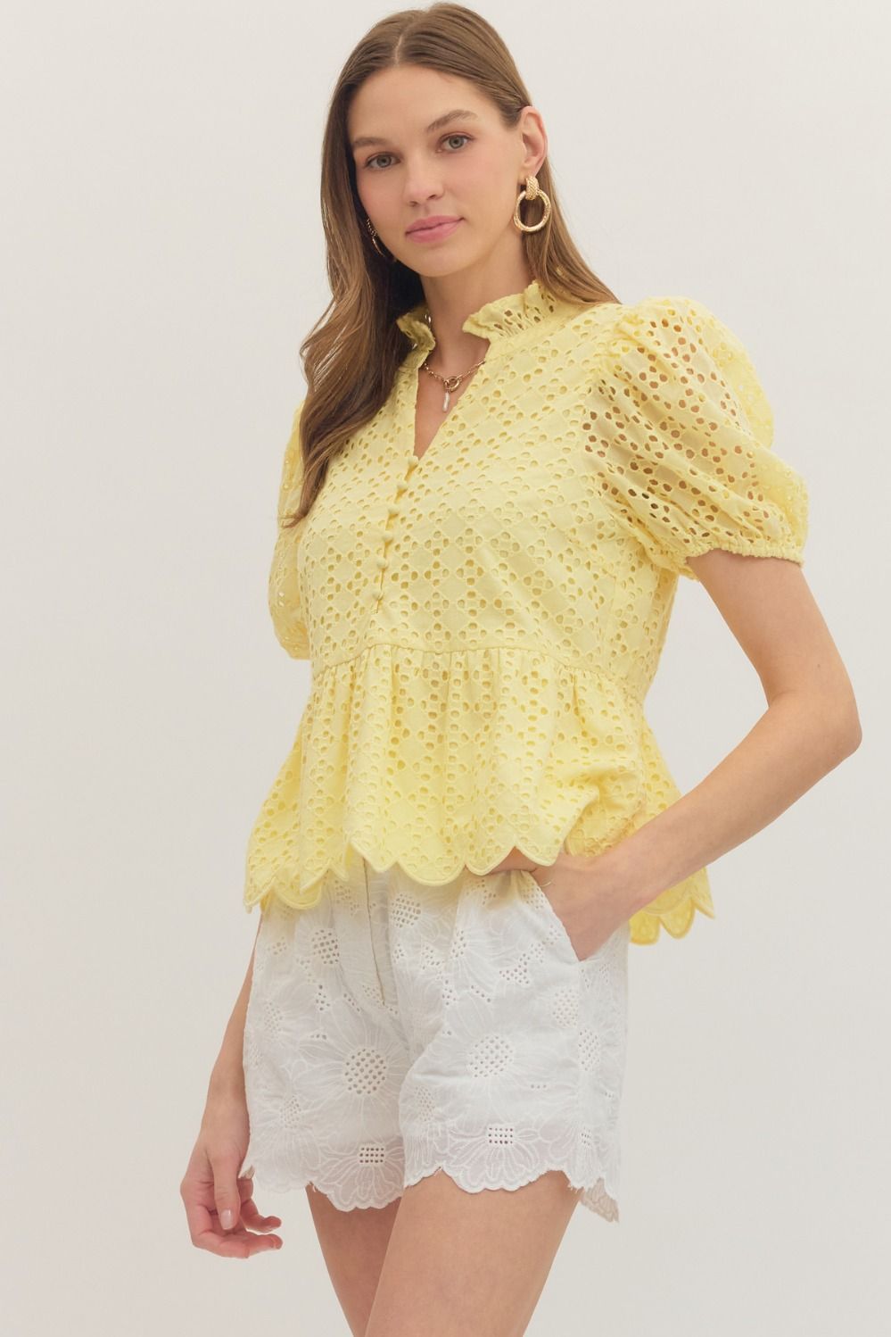 T30420 Short Sleeve Eyelet Top