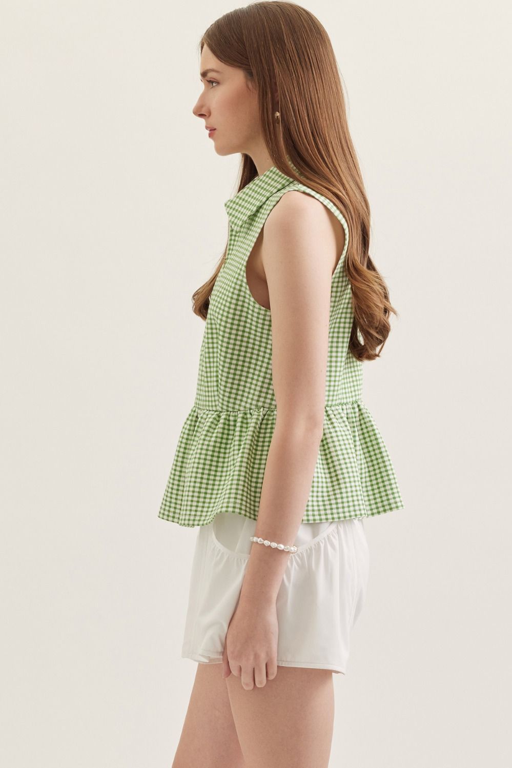 T30068 Gingham Sleeveless Peplum Top