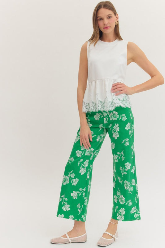 P31744 Floral Print Wide Leg Pants