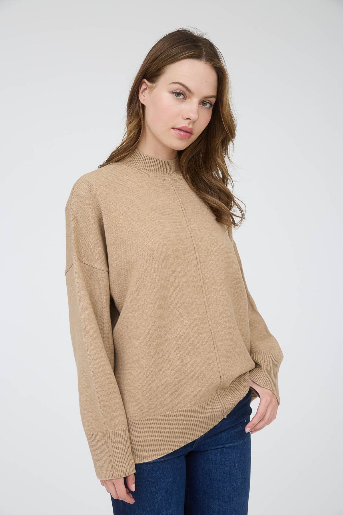 TW1960 Front Seam Mock Neck Sweater