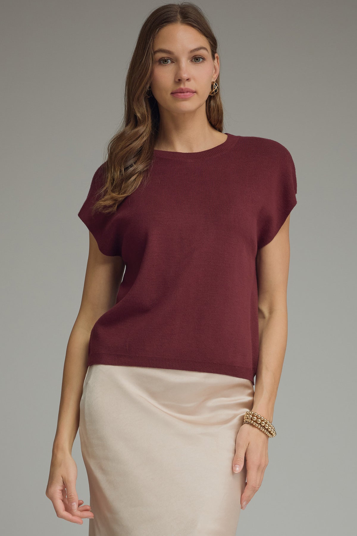 T29142 Solid Cap Sleeve Top
