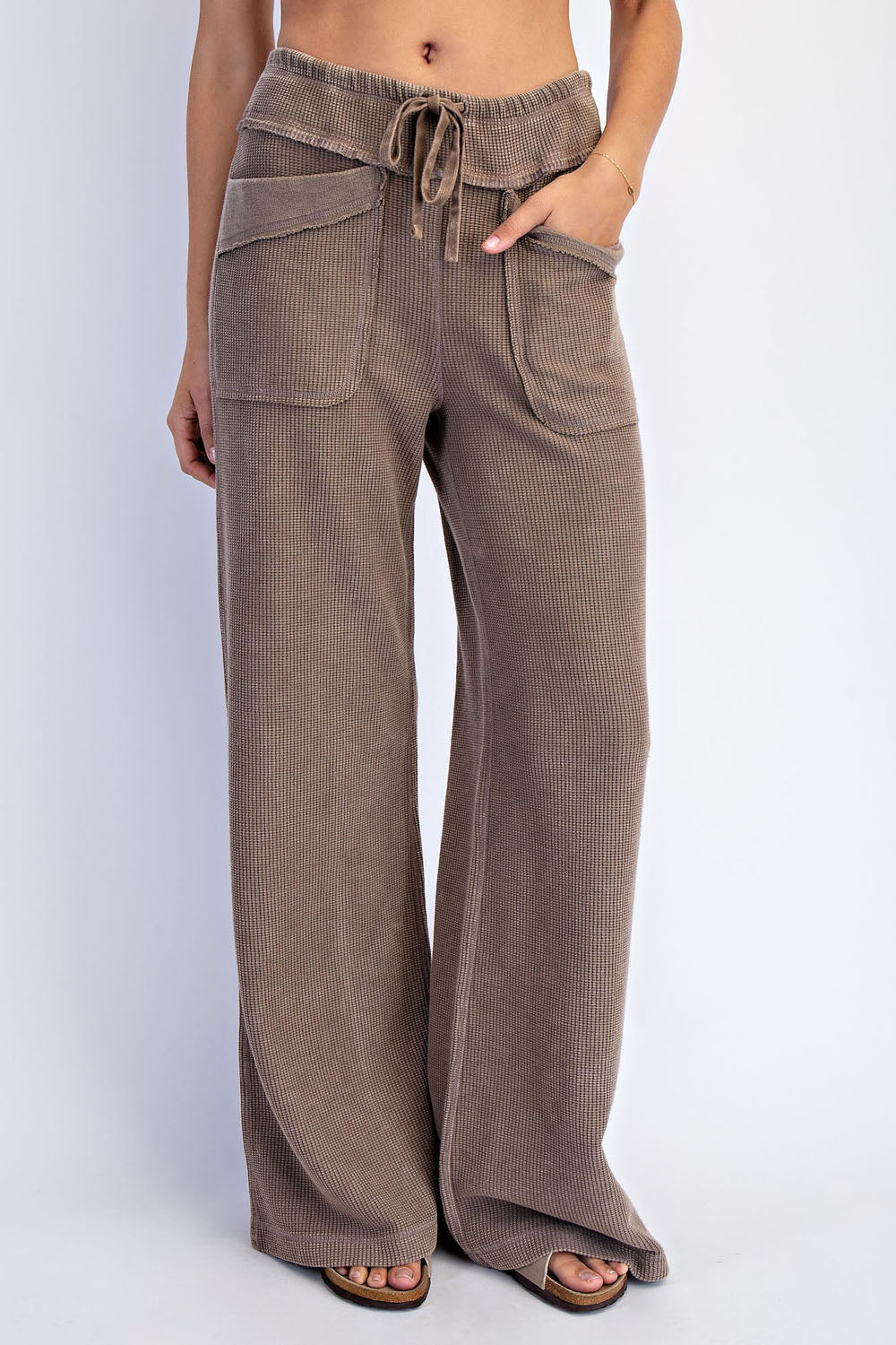 P6449 Mineral Washed Honeycomb Wide Leg Pants