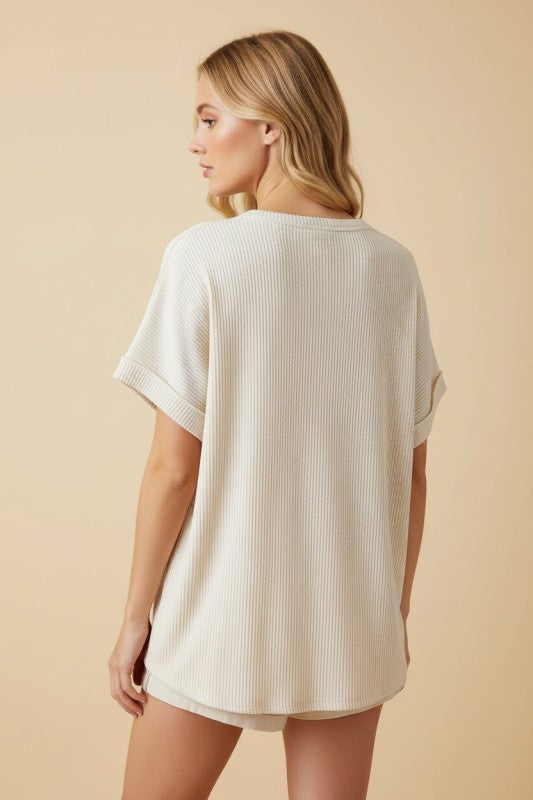 ET7907-15 Solid and Star Print Top