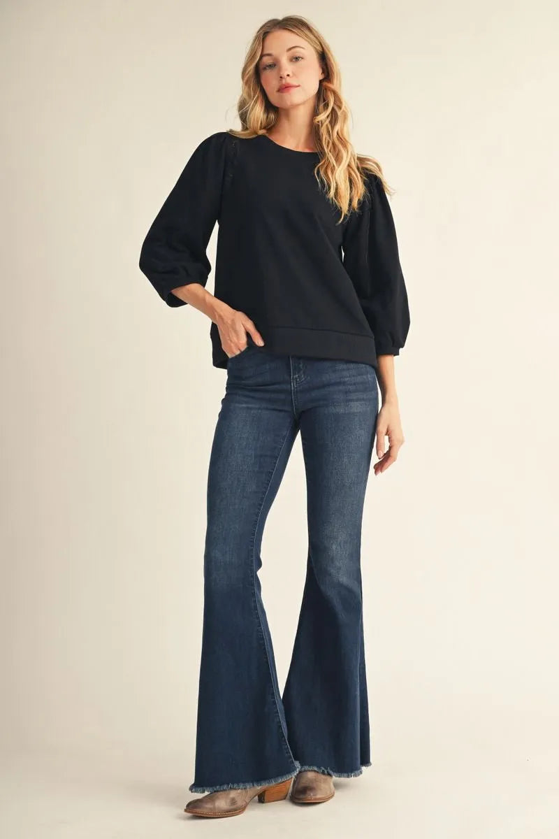 M51239 3/4 Sleeve Solid Top