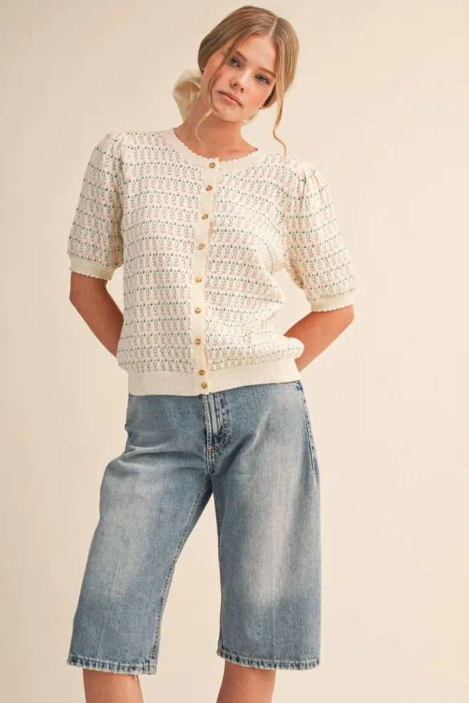 MSW11254 Button Down Pointelle Sweater Top