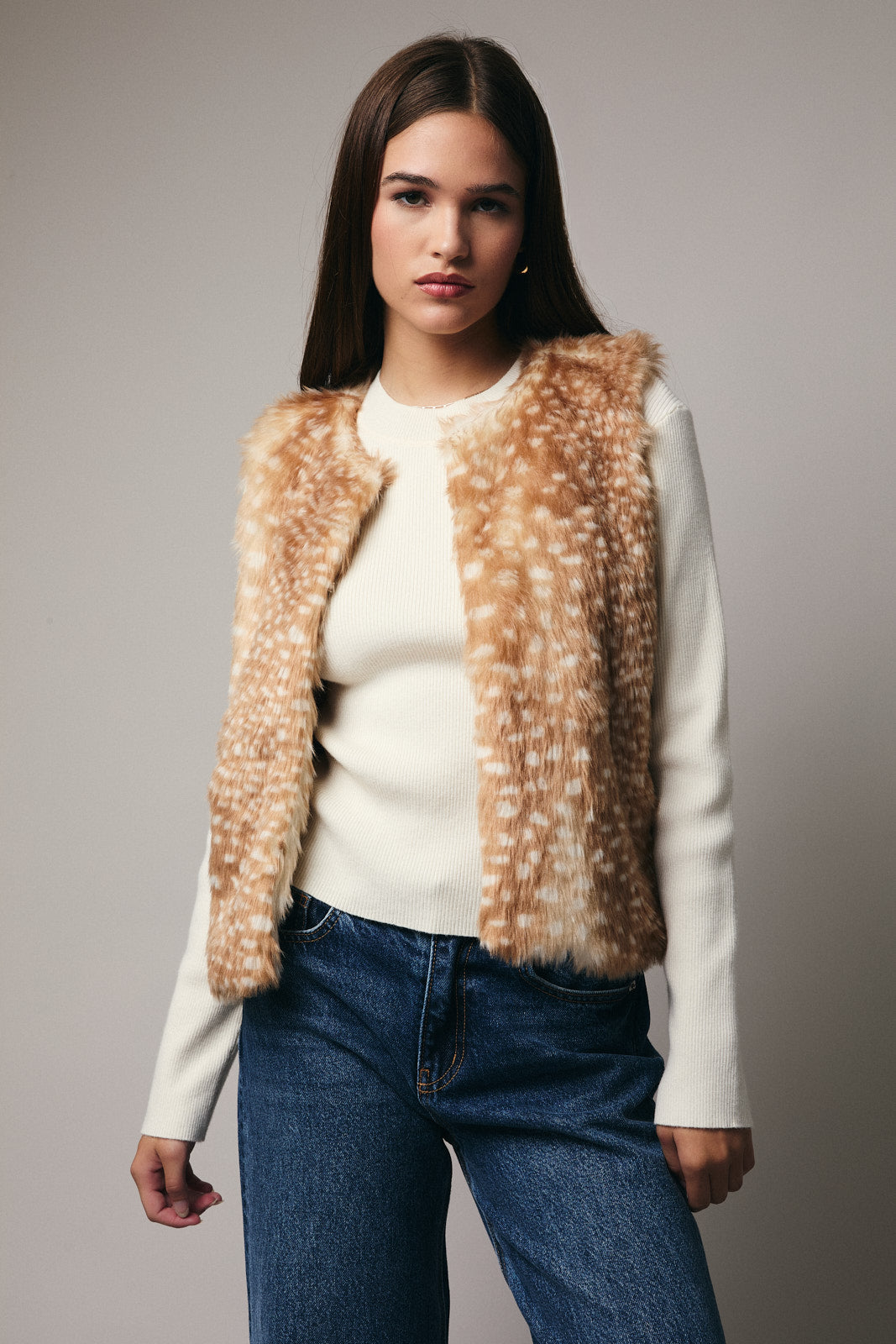 MJ20391 Deer Spot Faux Fur Vest