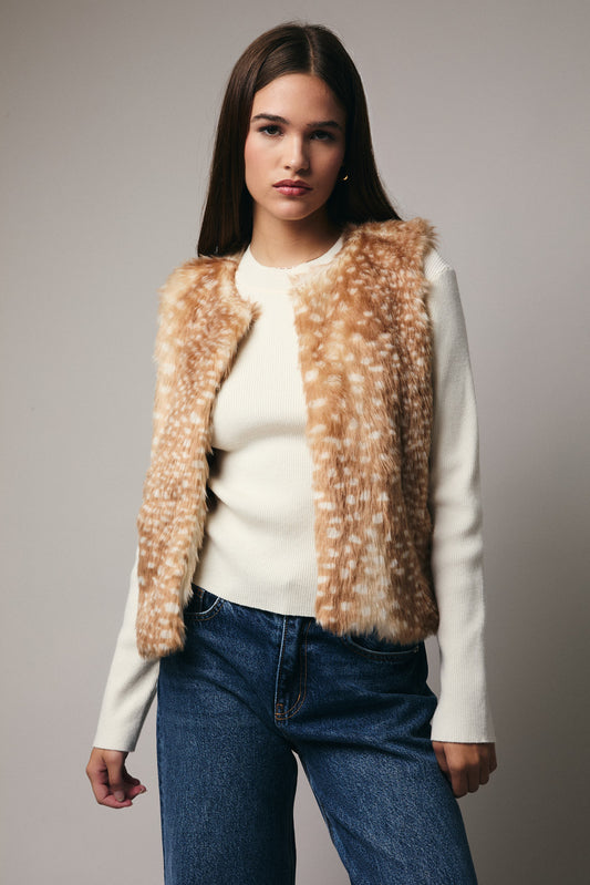 MJ20391 Deer Spot Faux Fur Vest