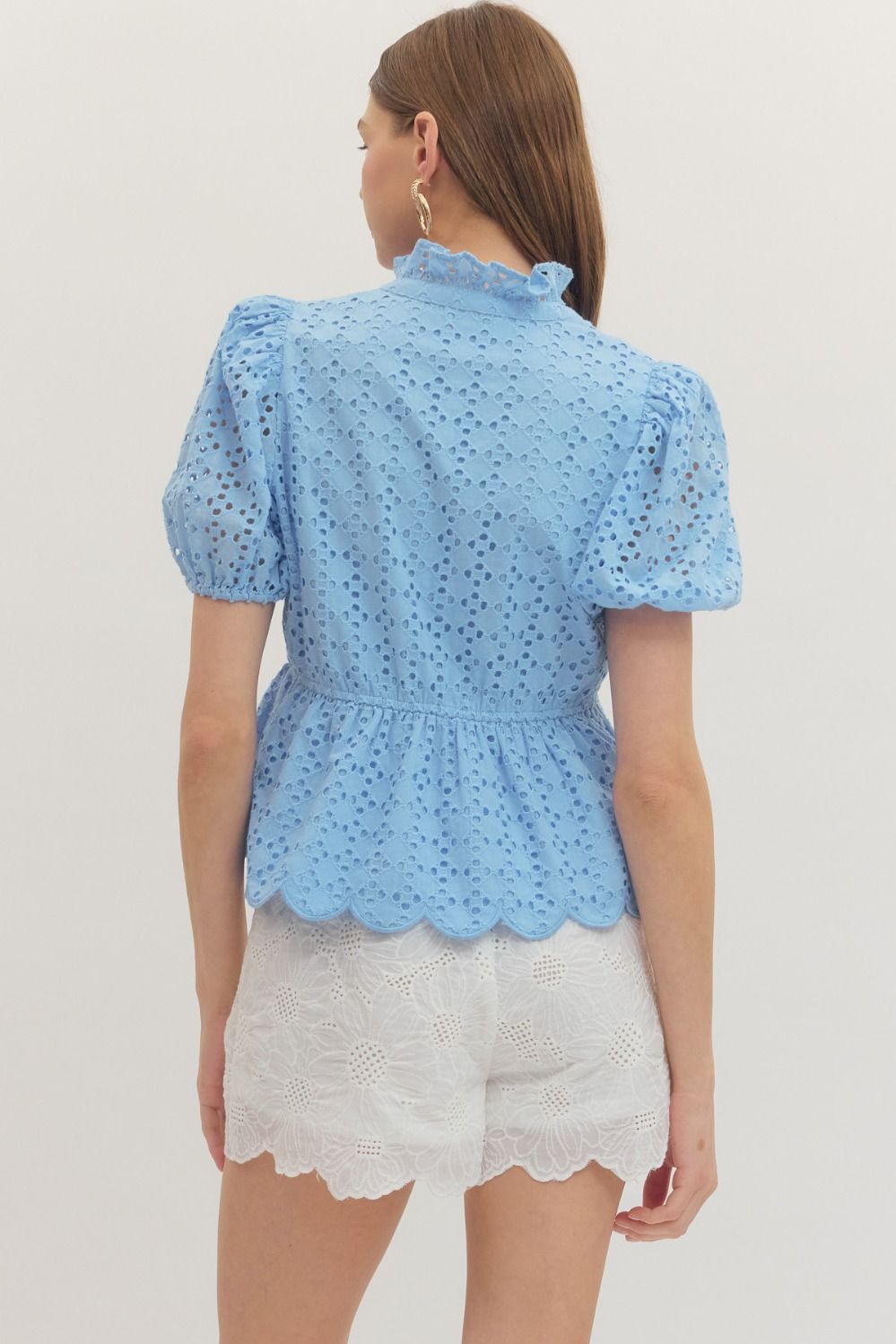 T30420 Short Sleeve Eyelet Top